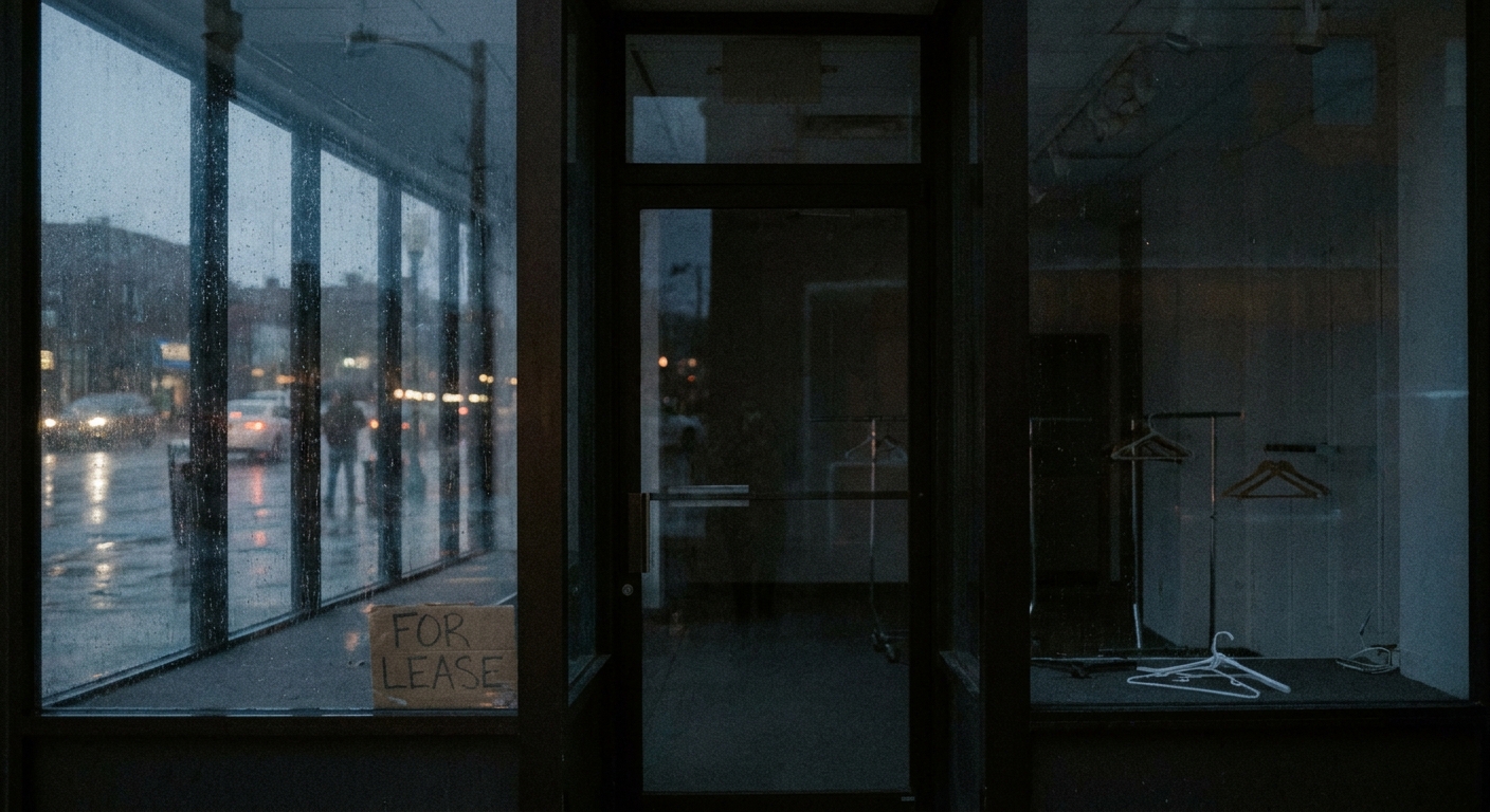 Empty display windows of a closed clothing store